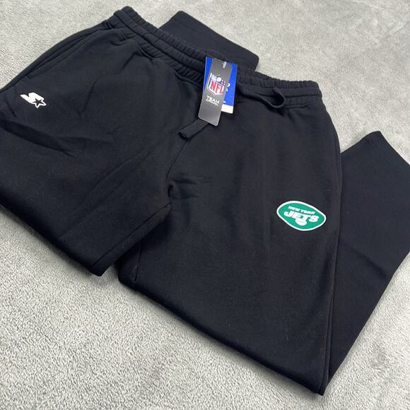 NEW NY Jets L Men's Starter NFL Black Relaxed Fit Fleece Sweatpants Pockets RARE
